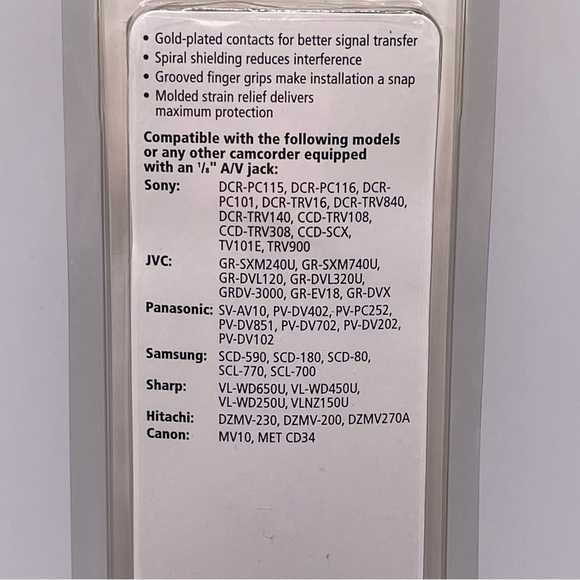 Camcorder A/V Cable Video 10 Feet 3m Gold Plated Spiral Shielding Factory Sealed - Picture 3 of 3